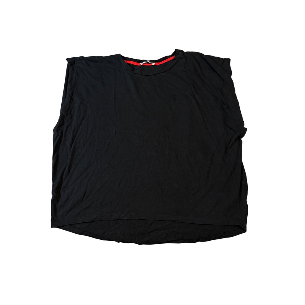 Zara Women Boxy Black Shirt Crew Neck Tee Size Medium Oversized 90s Basics Layer